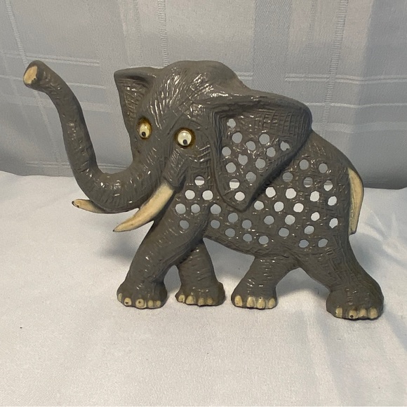 Vintage Earring Tree Jewelry Holder Organizer ELEPHANT Metal 3.5" .Marked Libby - Picture 3 of 11